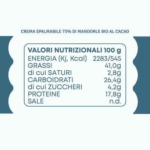 Dettaglio di Crema di Mandorle Bio 75% al Cacao – Senza zuccheri aggiunti